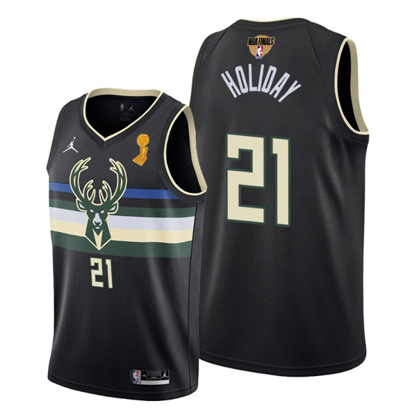 Personalized Men’s Jrue Holiday Milwaukee Bucks 2021 NBA Finals Champions Jersey Black Statement