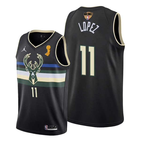 Personalized Youth Brook Lopez Milwaukee Bucks 2021 NBA Finals Champions Jersey Black Statement
