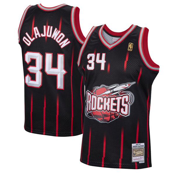 Personalized Men’s #34 Hakeem Olajuwon Houston Rockets 1996-97 Hardwood Classics Jersey Black