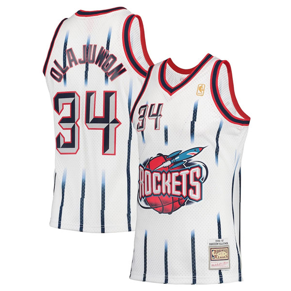 Personalized Men’s #34 Hakeem Olajuwon Houston Rockets 1996-97 Hardwood Classics Jersey White