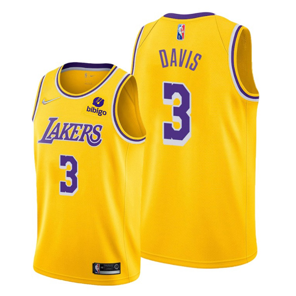 Personalized Men’s #3 Anthony Davis Los Angeles Lakers Gold Icon 75th Anniversary Diamond Jersey Stitched