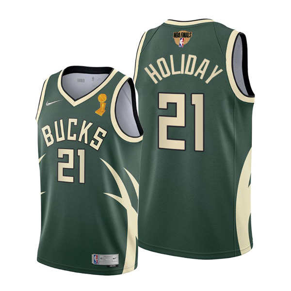 Personalized Youth Jrue Holiday Milwaukee Bucks 2021 NBA Finals Champions Jersey Green Earned