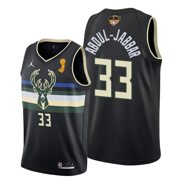 Personalized Youth Kareem Abdul Jabbar Milwaukee Bucks 2021 NBA Finals Champions Jersey Black Statement