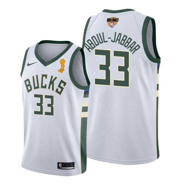 Personalized Youth Kareem Abdul Jabbar Milwaukee Bucks 2021 NBA Finals Champions Jersey White Association