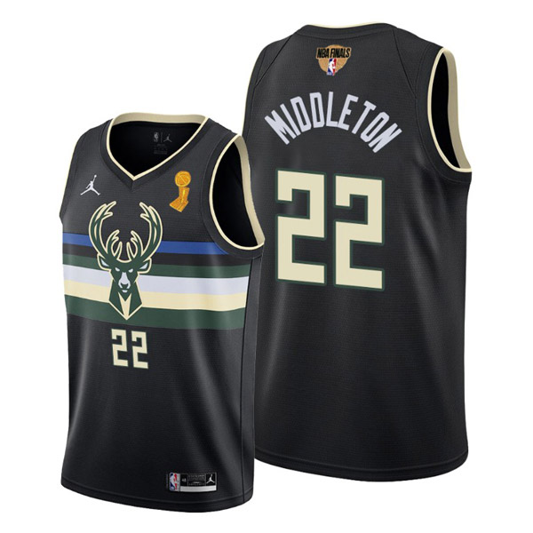 Personalized Youth Khris Middleton Milwaukee Bucks 2021 NBA Finals Champions Jersey Black Statement