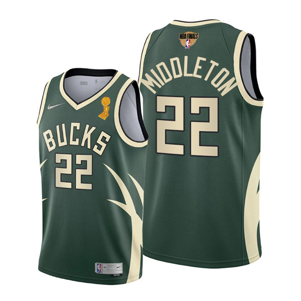 Personalized Youth Khris Middleton Milwaukee Bucks 2021 NBA Finals Champions Jersey Green Earned