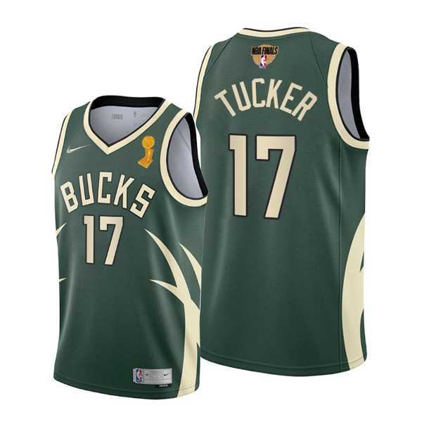 Personalized Youth P.J. Tucker Milwaukee Bucks 2021 NBA Finals Champions Jersey Green Earned