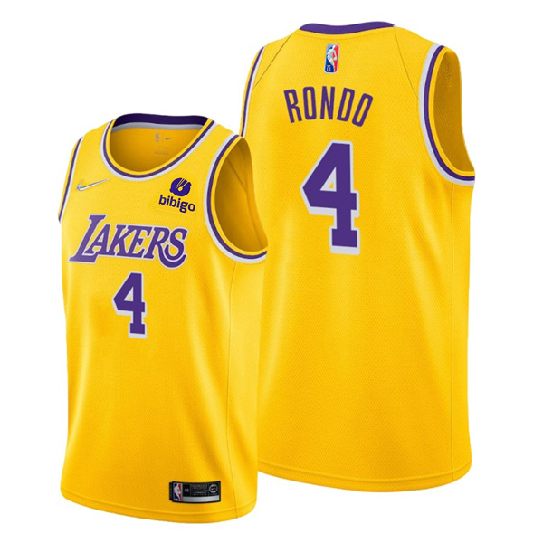 Personalized Men’s #4 Rajon Rondo Los Angeles Lakers Gold Icon 75th Anniversary Diamond Jersey Stitched