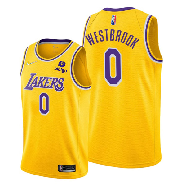 Personalized Men’s #0 Russell Westbrook Los Angeles Lakers Gold Icon 75th Anniversary Diamond Jersey Stitched