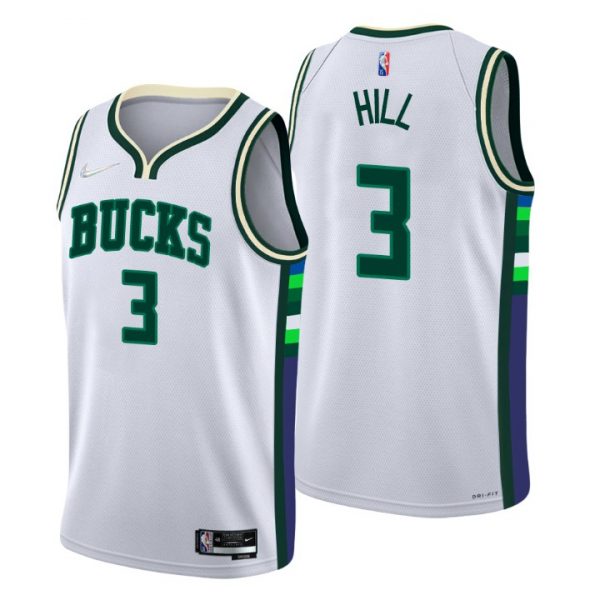Personalized Men’s George Hill Milwaukee Bucks 75th Anniversary Diamond Jersey White City