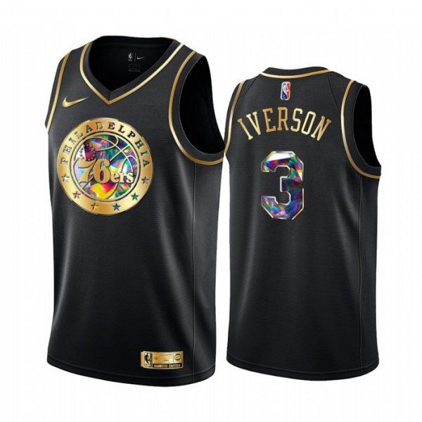 Personalized Men’s Philadelphia 76ers Allen Iverson 75th Anniversary Black Iridescent Diamond Jersey Stitched