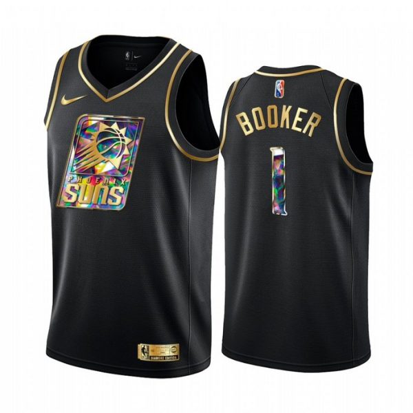 Personalized Men’s Phoenix Suns Devin Booker 75th Anniversary Black Iridescent Diamond Jersey Stitched