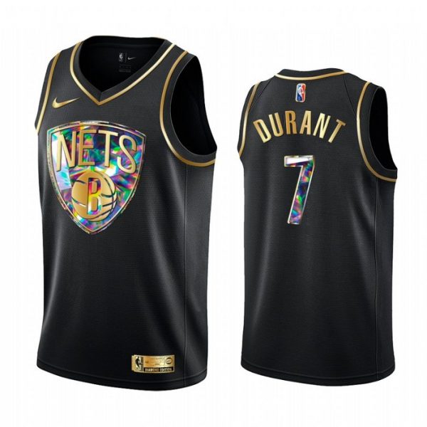Personalized Men’s Brooklyn Nets Kevin Durant 75th Anniversary Black Iridescent Diamond Jersey Stitched