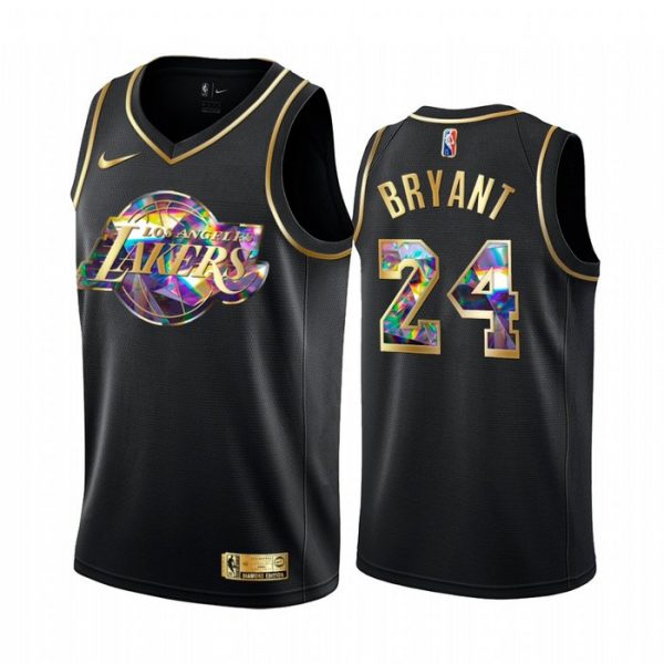 Personalized Men’s Los Angeles Lakers #24 Kobe Bryant 75th Anniversary Black Iridescent Diamond Jersey Stitched