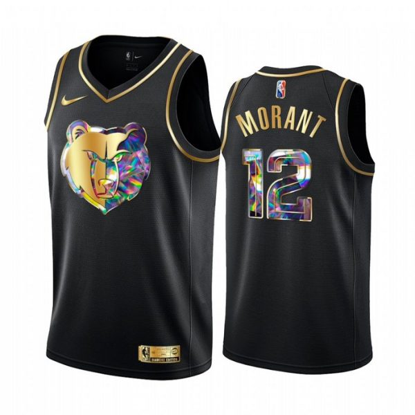 Personalized Men’s Memphis Grizzlies Ja Morant 75th Anniversary Black Iridescent Diamond Jersey Stitched