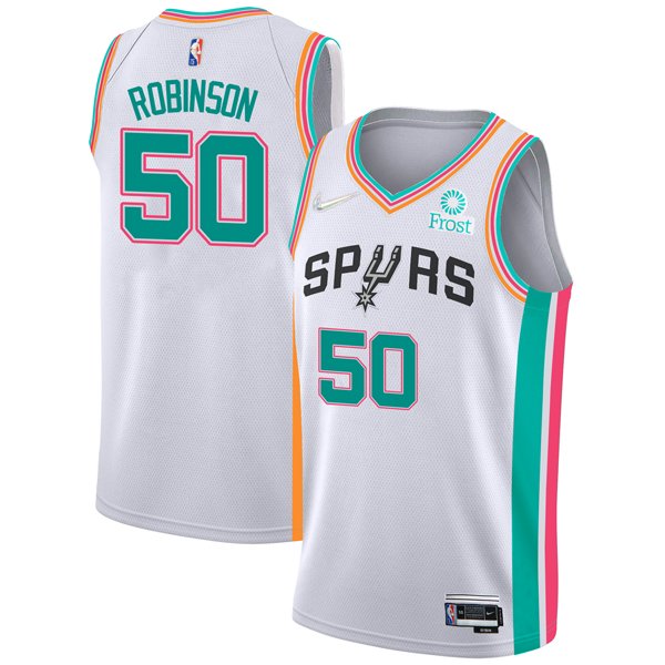 Personalized Men’s San Antonio Spurs David Robinson White City Edition 75th Anniversary Diamond Jersey Stitched