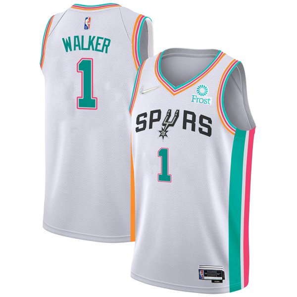 Personalized Men’s San Antonio Spurs Lonnie Walker White City Edition 75th Anniversary Diamond Jersey Stitched