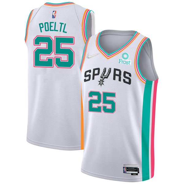 Personalized Men’s San Antonio Spurs Jakob Poeltl White City Edition 75th Anniversary Diamond Jersey Stitched