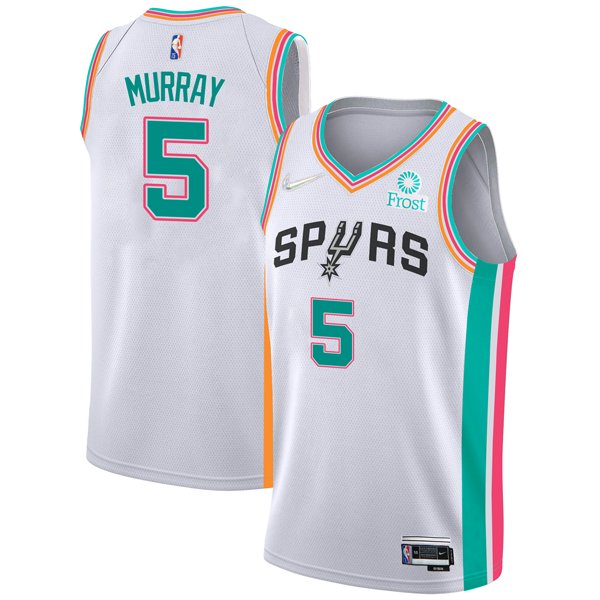 Personalized Men’s San Antonio Spurs Dejounte Murray White City Edition 75th Anniversary Diamond Jersey Stitched
