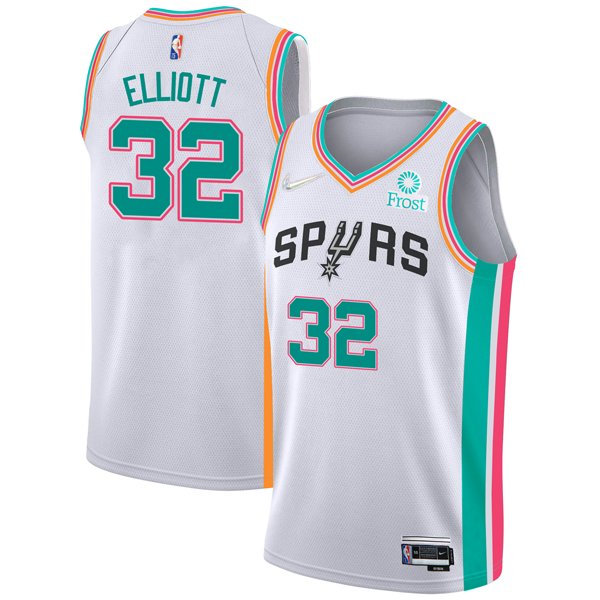 Personalized Men’s San Antonio Spurs Sean Elliott White City Edition 75th Anniversary Diamond Jersey Stitched