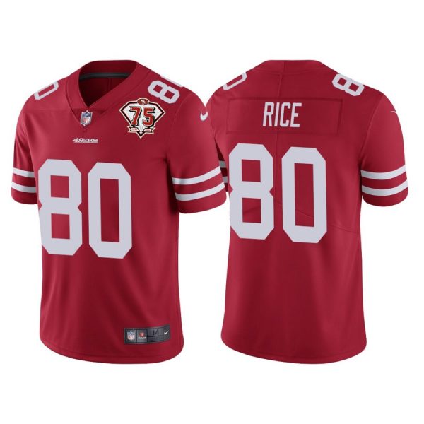 Personalized Men’s #80 Jerry Rice San Francisco 49ers 75th Anniversary Patch Limited Jersey Stitched Red