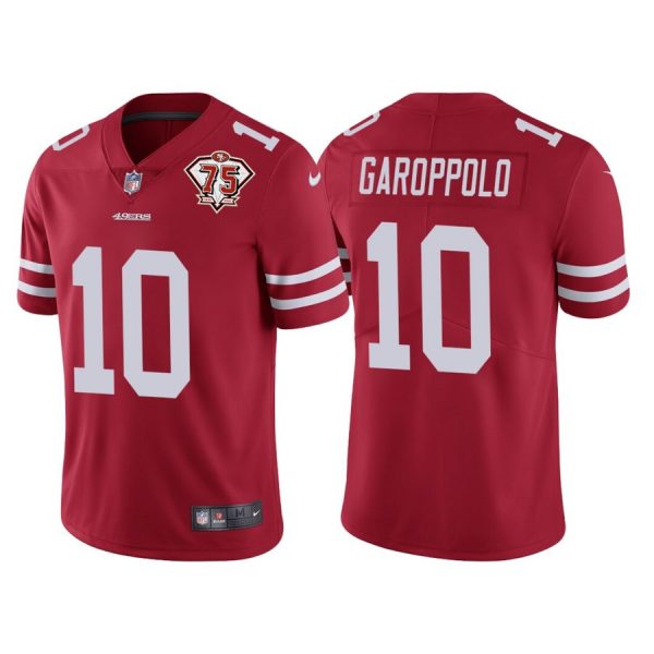 Personalized Men’s #10 Jimmy Garoppolo San Francisco 49ers 75th Anniversary Patch Limited Jersey Stitched Red