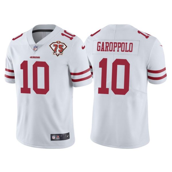 Personalized Men’s #10 Jimmy Garoppolo San Francisco 49ers 75th Anniversary Patch Limited Jersey Stitched White