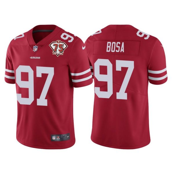 Personalized Men’s #97 Nick Bosa San Francisco 49ers 75th Anniversary Patch Limited Jersey Stitched Red