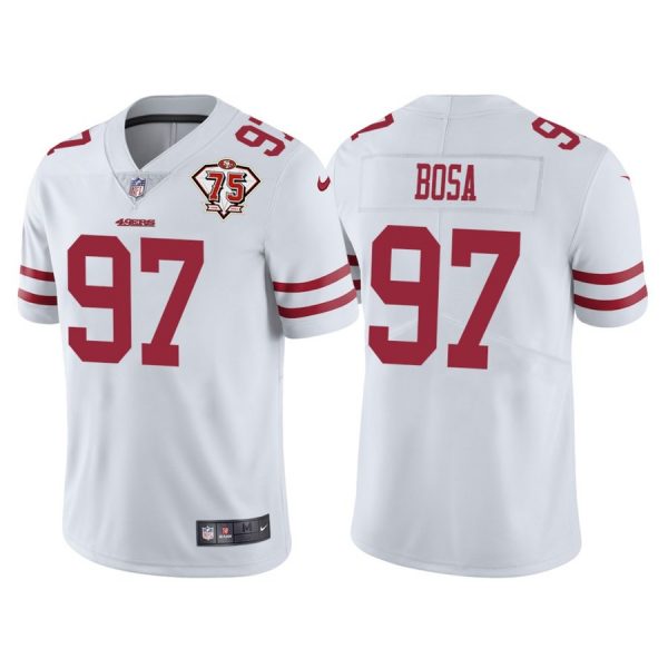 Personalized Men’s #97 Nick Bosa San Francisco 49ers 75th Anniversary Patch Limited Jersey Stitched White