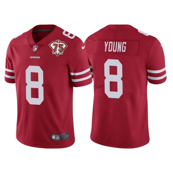 Personalized Men’s #8 Steve Young San Francisco 49ers 75th Anniversary Patch Limited Jersey Stitched Red