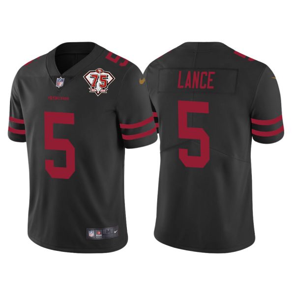 Personalized Men’s #5 Trey Lance San Francisco 49ers 75th Anniversary Patch Limited Jersey Stitched Black