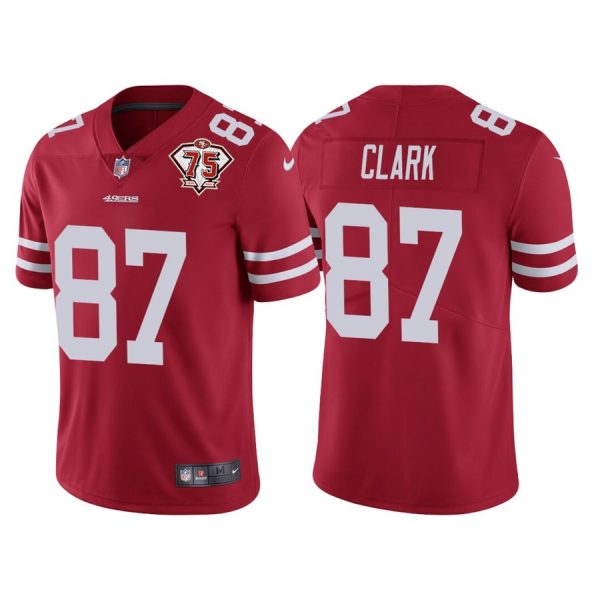 Personalized Men’s #87 Dwight Clark San Francisco 49ers 75th Anniversary Patch Limited Jersey Stitched Red