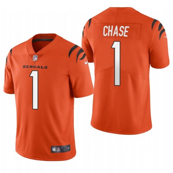 Personalized Men’s #1 Ja’Marr Chase Cincinnati Bengals Limited Jersey Stitched 2021 Orange