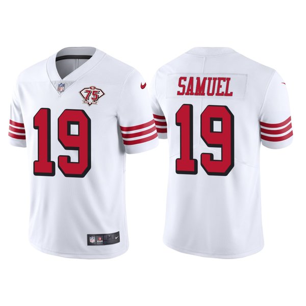 Personalized Men’s San Francisco 49ers Deebo Samuel 75th Anniversary Throwback Limited Jersey Stitched White