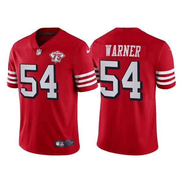 Personalized Men’s San Francisco 49ers Fred Warner 75th Anniversary Throwback Limited Jersey Stitched Scarlet