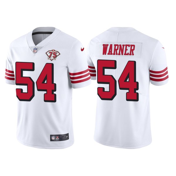 Personalized Men’s San Francisco 49ers Fred Warner 75th Anniversary Throwback Limited Jersey Stitched White