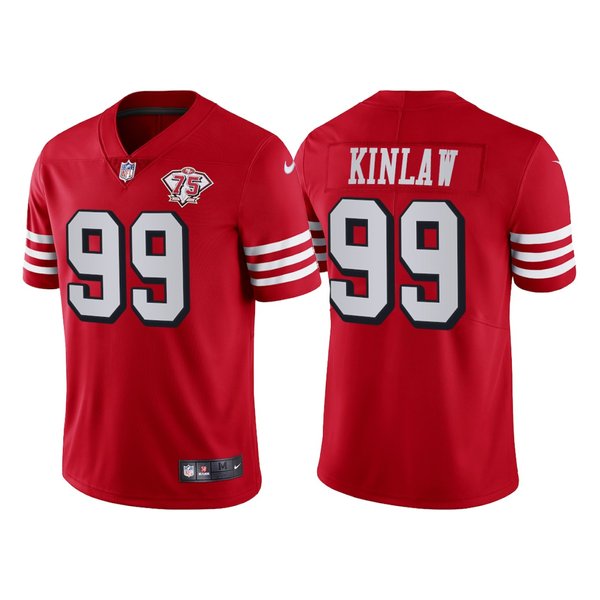 Personalized Men’s San Francisco 49ers Javon Kinlaw 75th Anniversary Throwback Limited Jersey Stitched Scarlet