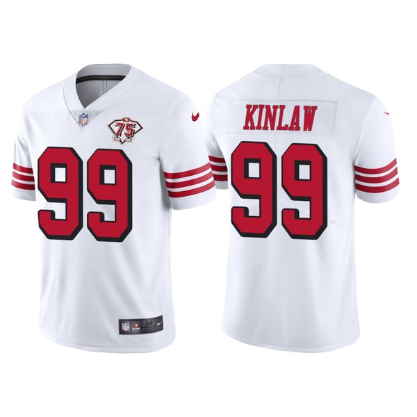 Personalized Men’s San Francisco 49ers Javon Kinlaw 75th Anniversary Throwback Limited Jersey Stitched White