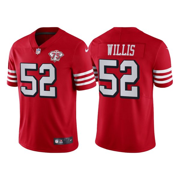 Personalized Men’s San Francisco 49ers Patrick Willis 75th Anniversary Throwback Limited Jersey Stitched Scarlet