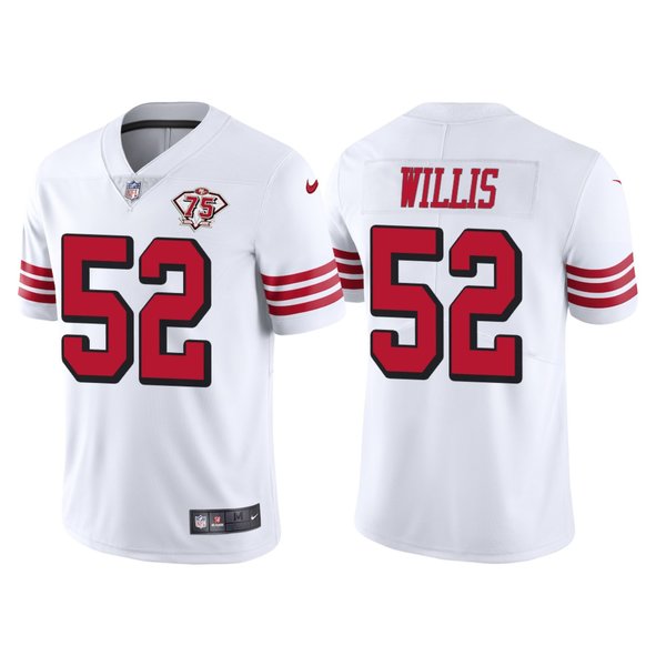 Personalized Men’s San Francisco 49ers Patrick Willis 75th Anniversary Throwback Limited Jersey Stitched White