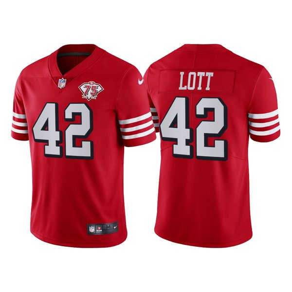 Personalized Men’s San Francisco 49ers Ronnie Lott 75th Anniversary Throwback Limited Jersey Stitched Scarlet