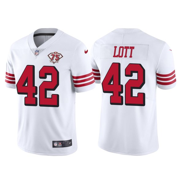 Personalized Men’s San Francisco 49ers Ronnie Lott 75th Anniversary Throwback Limited Jersey Stitched White