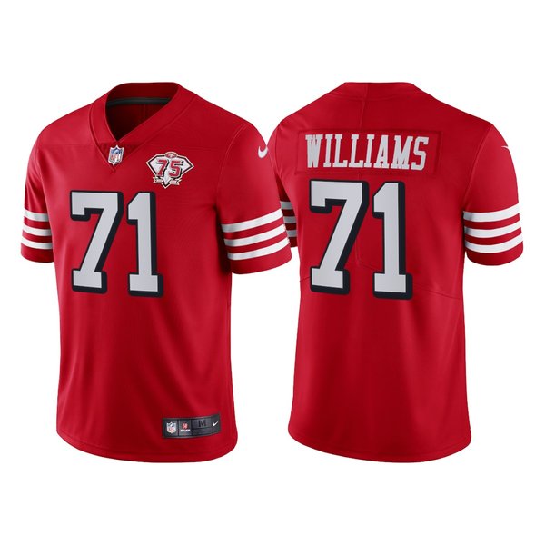 Personalized Men’s San Francisco 49ers Trent Williams 75th Anniversary Throwback Limited Jersey Stitched Scarlet