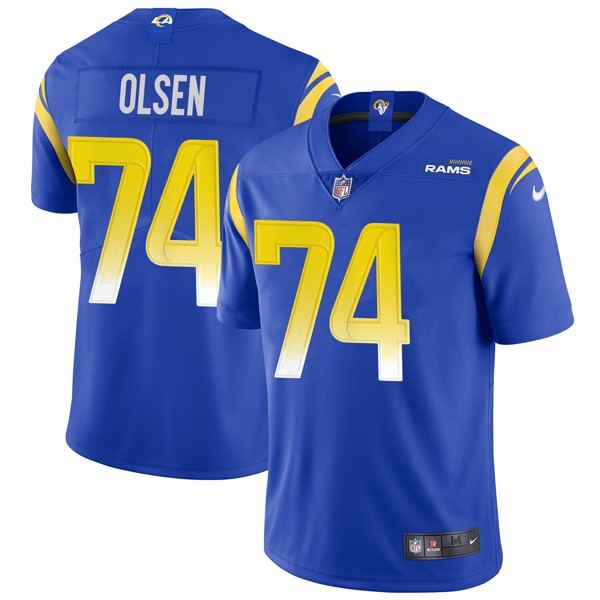 Personalized Men’s Merlin Olsen Los Angeles Rams Limited White Jersey Stitched Royal