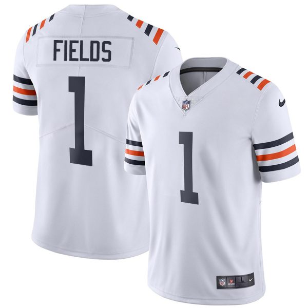 Personalized Men’s #1 Justin Field Chicago Bears White Classic Limited Jersey Stitched