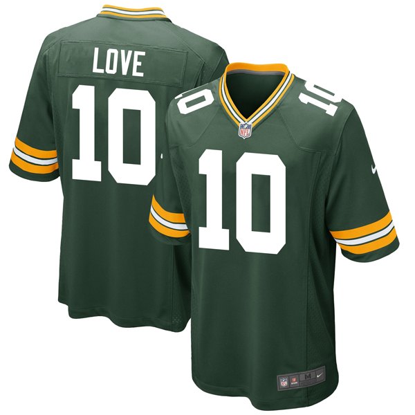 Personalized Men’s #10 Jordan Love Green Bay Packers Game Jersey Stitched Green
