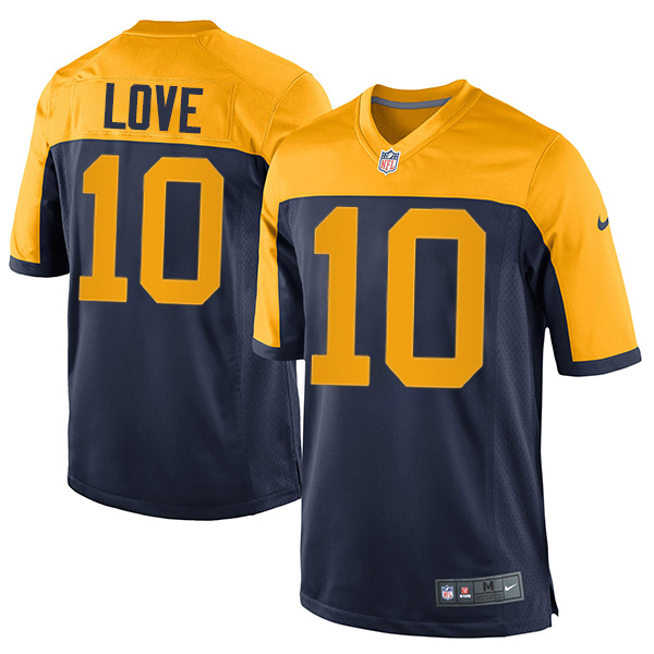 Personalized Men’s #10 Jordan Love Green Bay Packers Game Jersey Stitched Navy Yellow