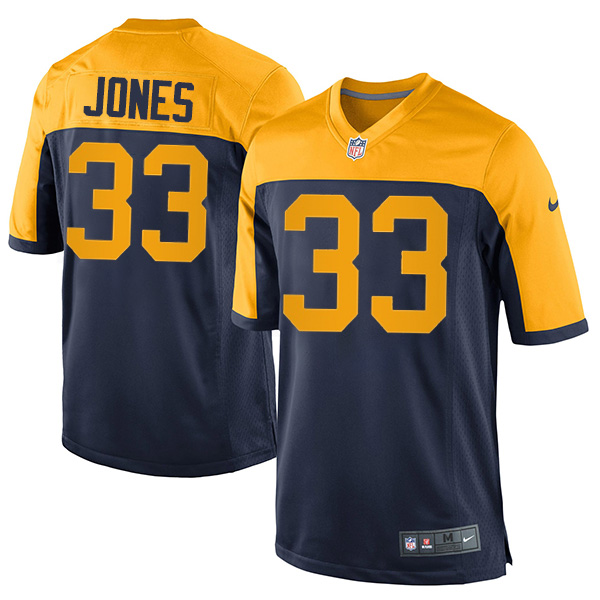 Personalized Men’s #33 Aaron Jones Green Bay Packers Navy Yellow Game Alternate Jersey Stitched