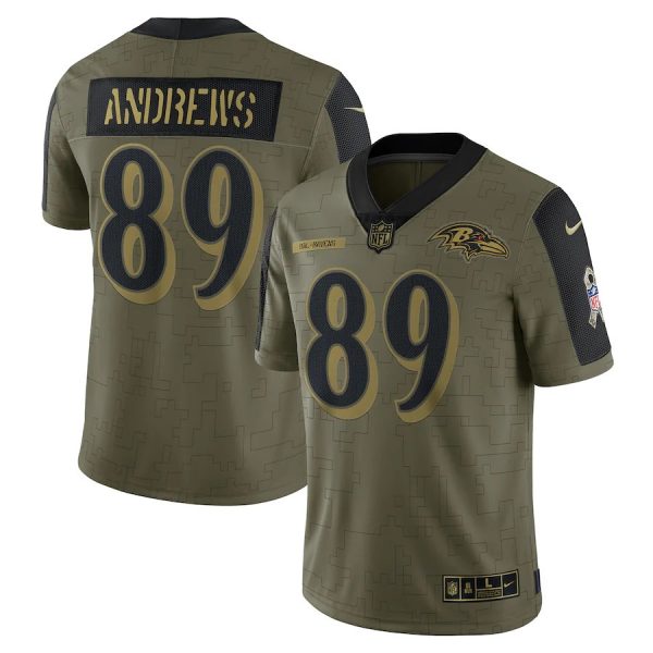 Personalized Men’s #89 Mark Andrews Baltimore Ravens Olive 2021 Salute To Service Limited Jersey