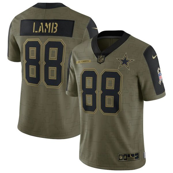 Personalized Men’s #88 CeeDee Lamb Dallas Cowboys Olive 2021 Salute To Service Limited Jersey